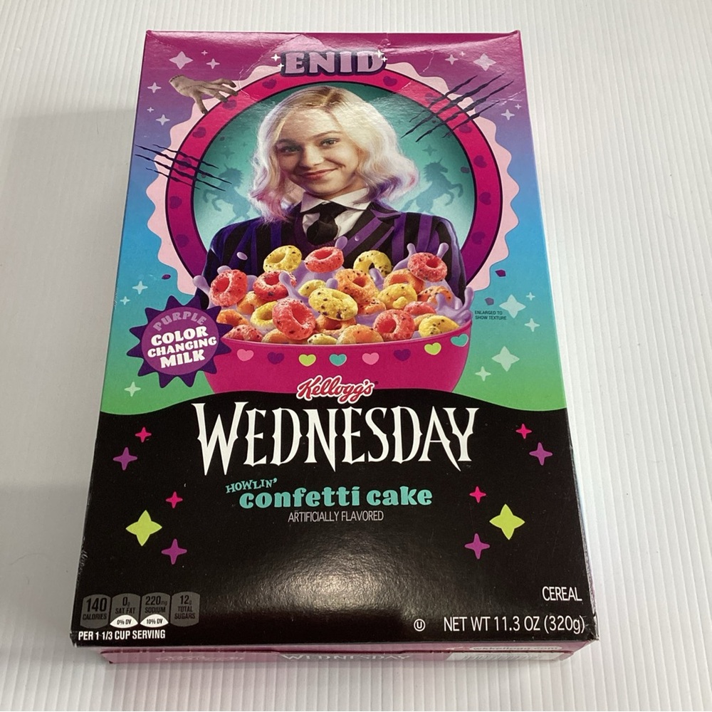 Kellogg’s Limited Edition Wednesday ENID Confetti Cake Cereal Box 320 Grams New
